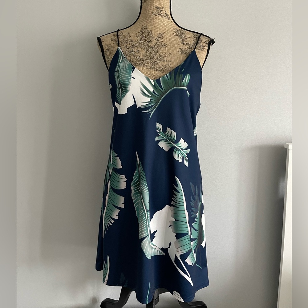 Tropical Leaf Print Slip Dress